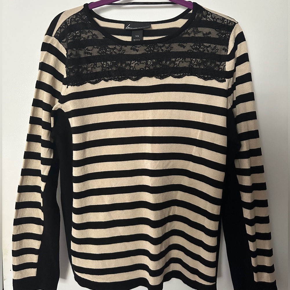 Lane Bryant Black and Cream Striped Lace Top